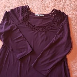Daniel Rainn 3/4 Sleeve Jersey Knit Top in Wine LG